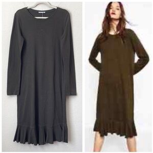 Zara Ruffle Hem Boho Contemporary 100% Cotton Midi Dress